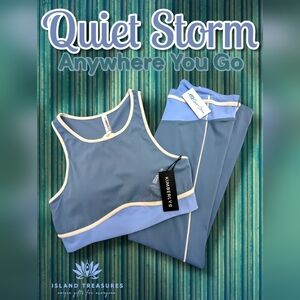Quiet Storm Contrast Sports Bra Legging Sz L Blue White Athletic Athleisure Gym